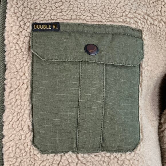 RRL by RALPH LAUREN Size L Tan Green Wool Blend One Pocket Sherpa Jacket - Picture 2 of 7